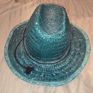Teal/Green Woven Fedora Hat
